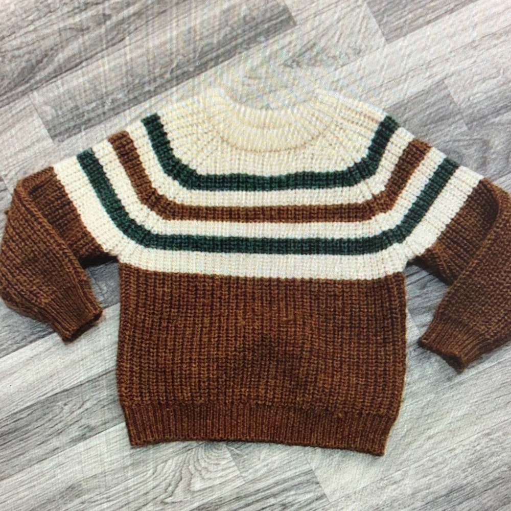 Brown and Cream Striped Women's Sweater